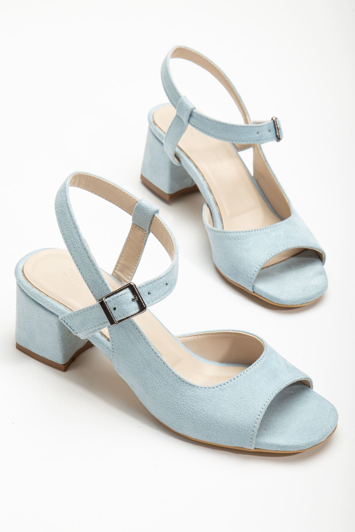 Keri Heeled Baby Blue Suede Blunt Toe Women's Shoes - STREETMODE ™
