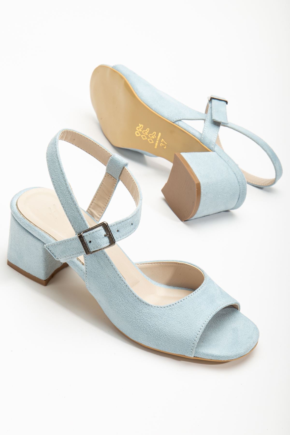 Keri Heeled Baby Blue Suede Blunt Toe Women's Shoes - STREETMODE ™