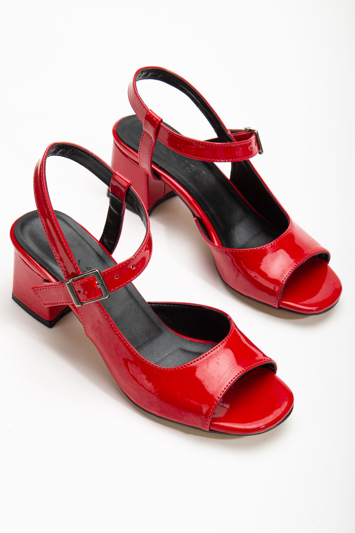 Keri Heeled Red Patent Leather Blunt Toe Women's Shoes - STREETMODE ™