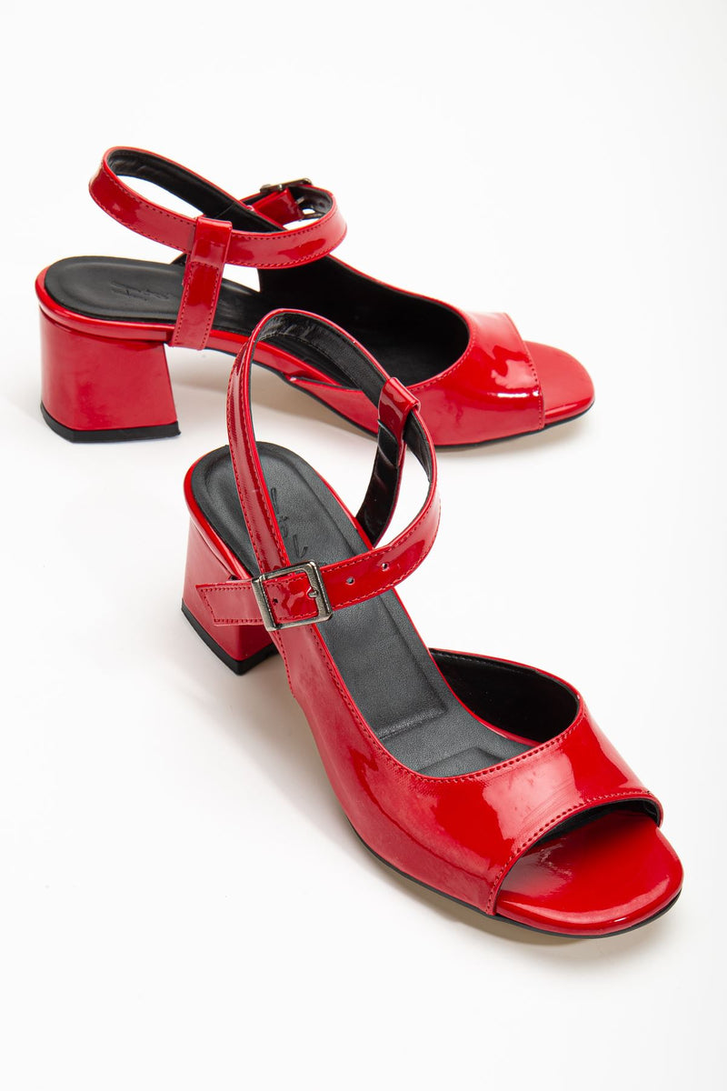 Keri Heeled Red Patent Leather Blunt Toe Women's Shoes - STREETMODE ™