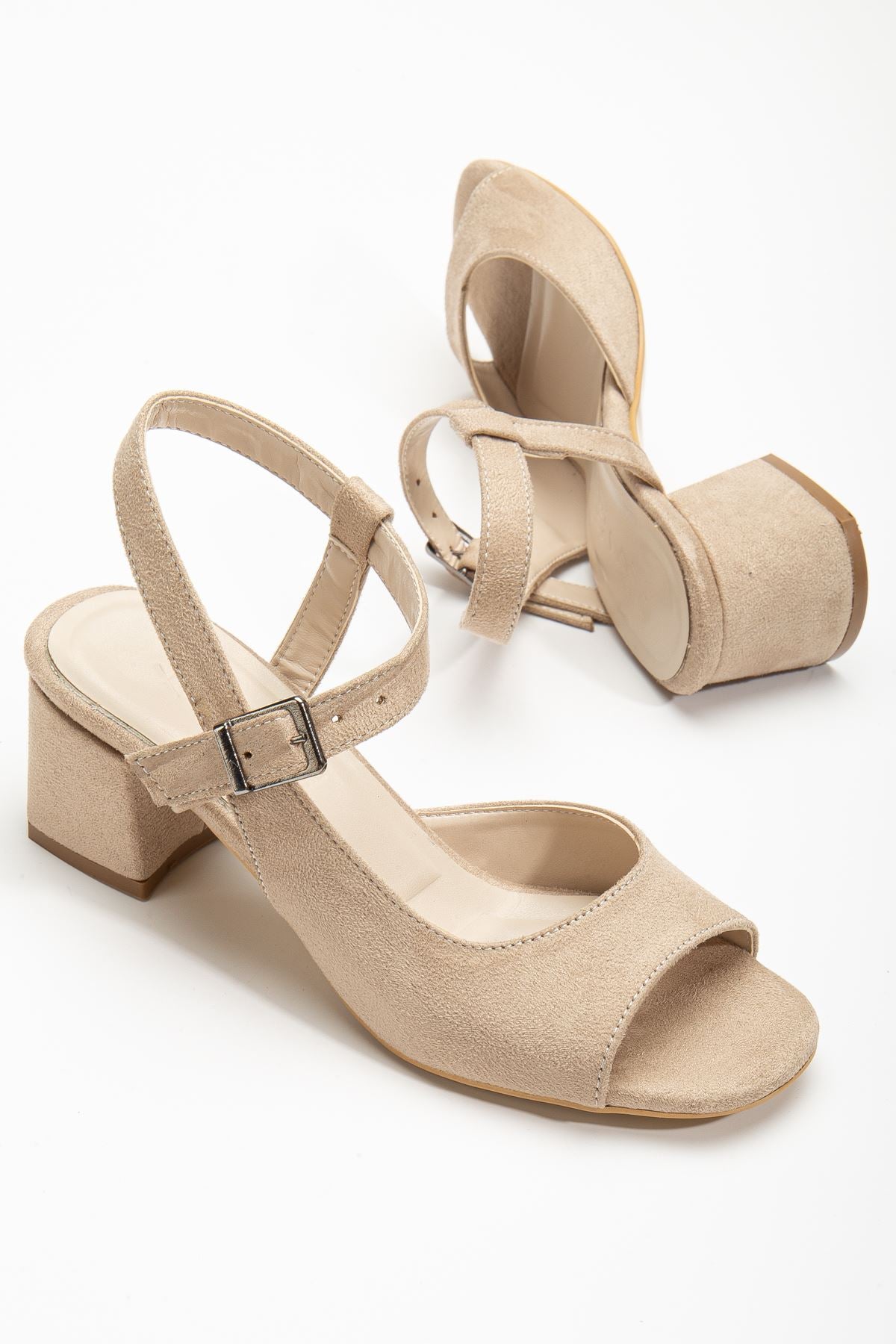 Keri Heeled Cream Suede Blunt Toe Women's Shoes - STREETMODE ™