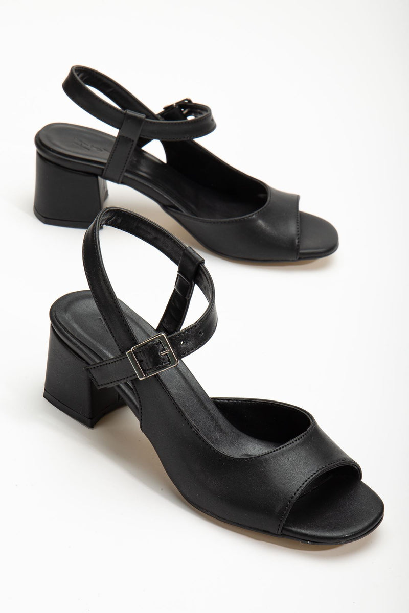 Keri Heeled Black Skin Blunt Toe Women's Shoes - STREETMODE ™