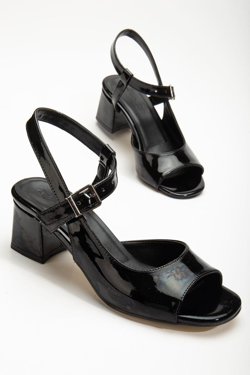Keri Heeled Black Patent Leather Blunt Toe Women's Shoes - STREETMODE ™