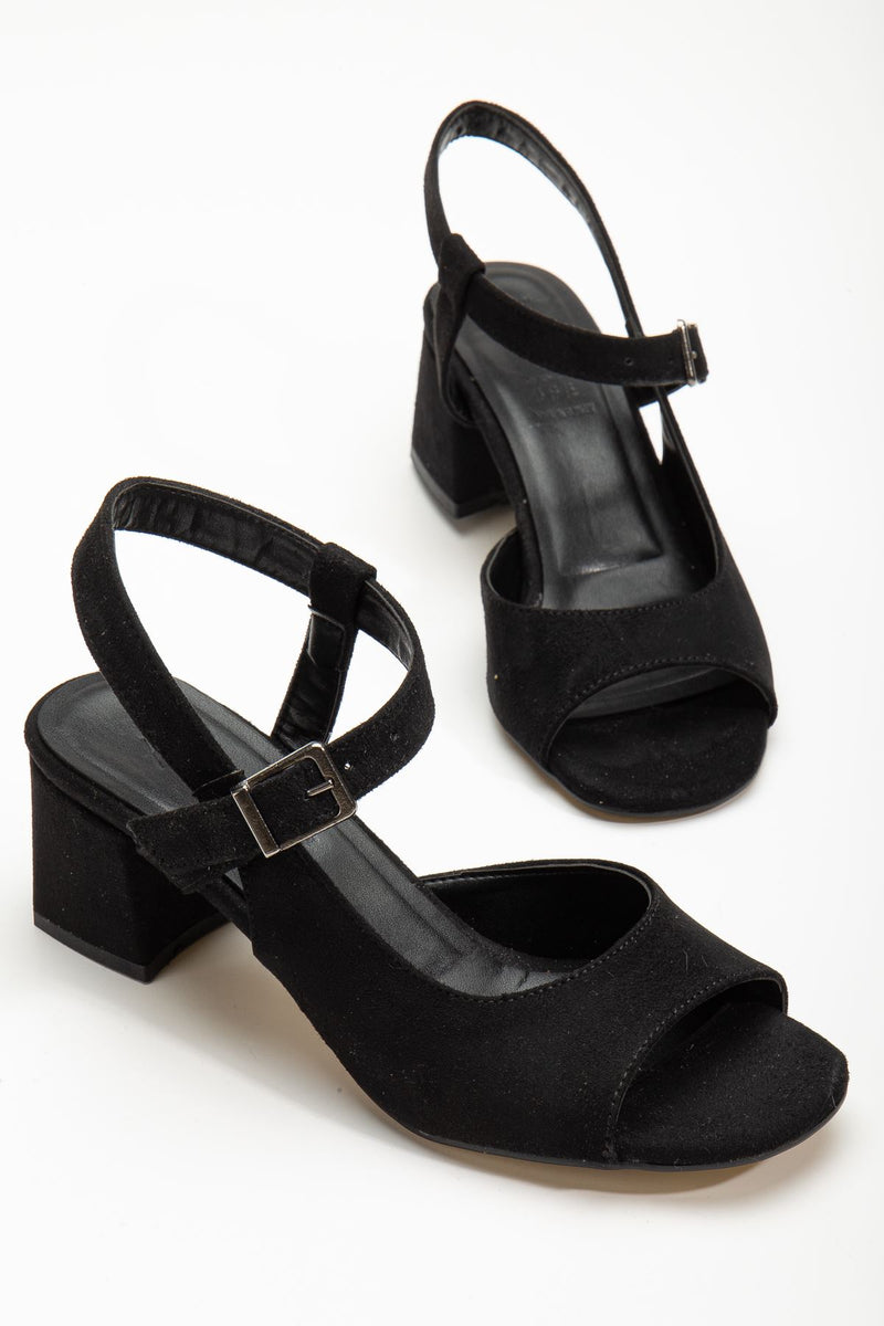 Keri Heeled Black Suede Blunt Toe Women's Shoes - STREETMODE ™