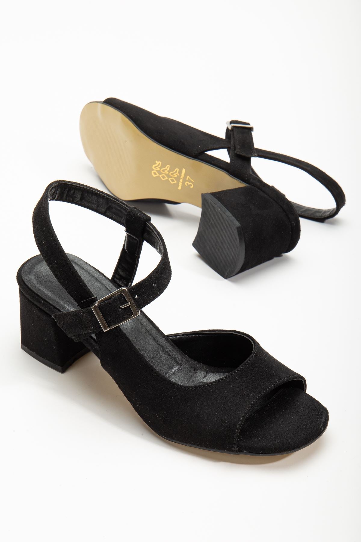 Keri Heeled Black Suede Blunt Toe Women's Shoes - STREETMODE ™