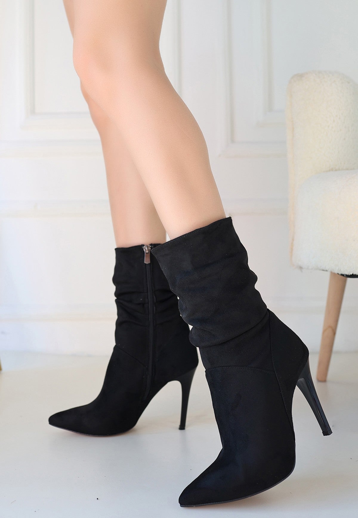 Women's Black Suede High Heel Boots