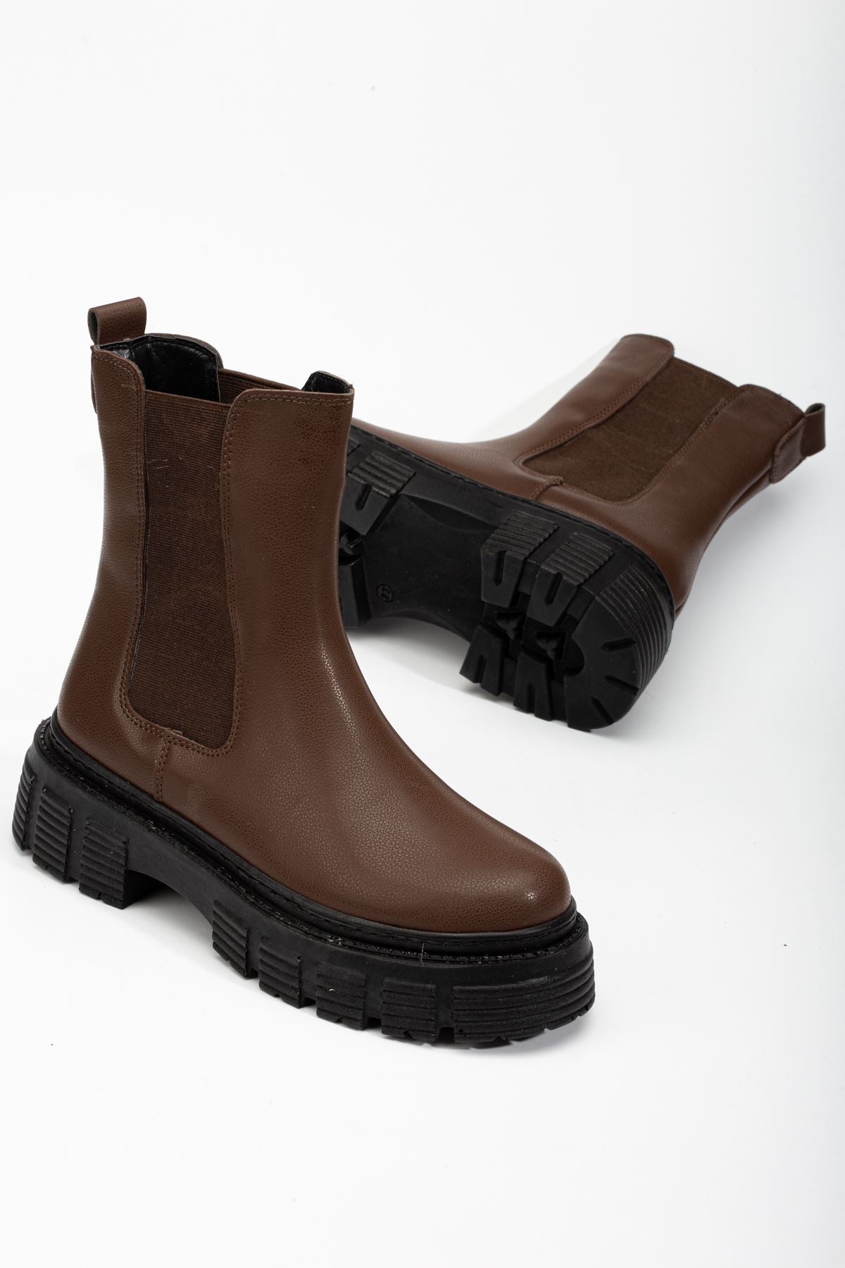 Women's Brown Side Elastic Zipperless Laceless Stitched Sole Waterproof Boots - STREETMODE ™