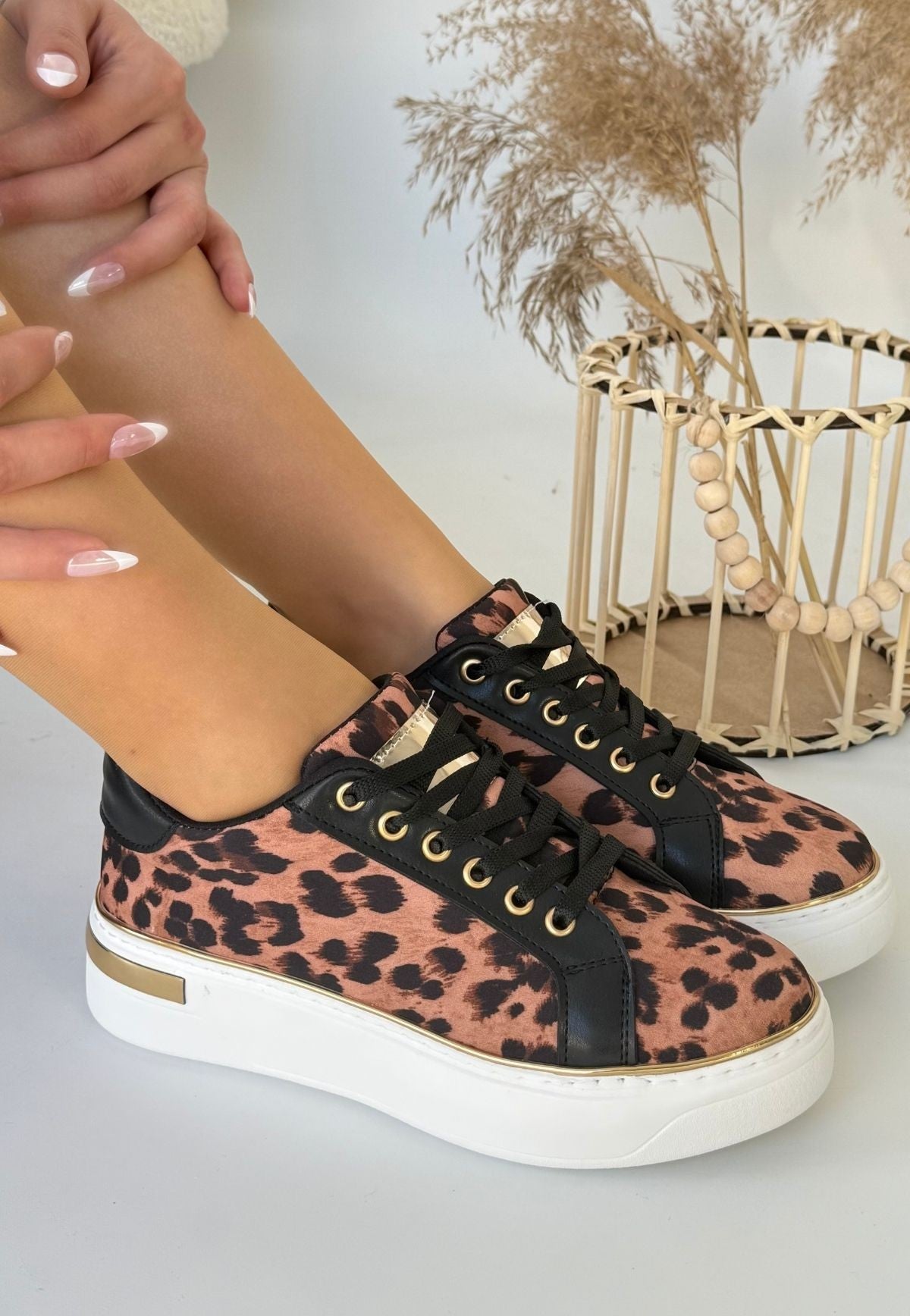 Women's Leopard Satin Lace-Up Sneakers