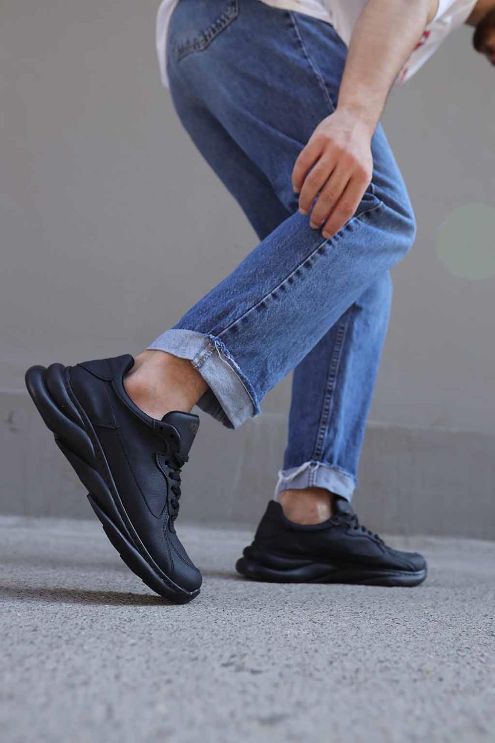 Men's Sneakers Shoes 065 Black (Black Sole) - STREETMODE ™