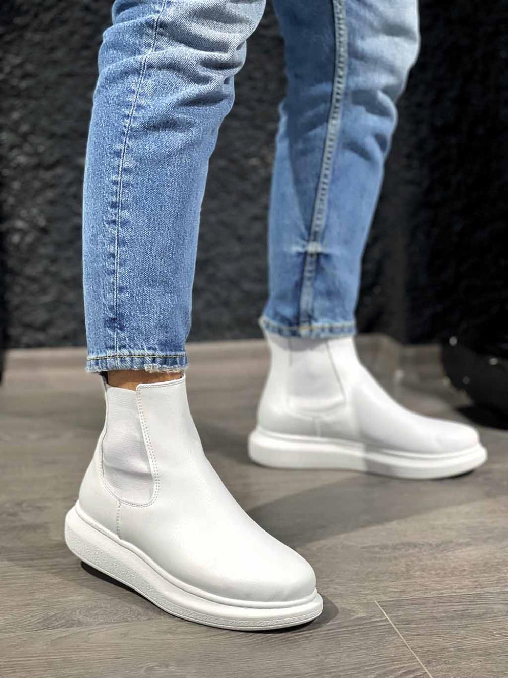 Men's High Sole Shoes Boot 111 White - STREETMODE ™