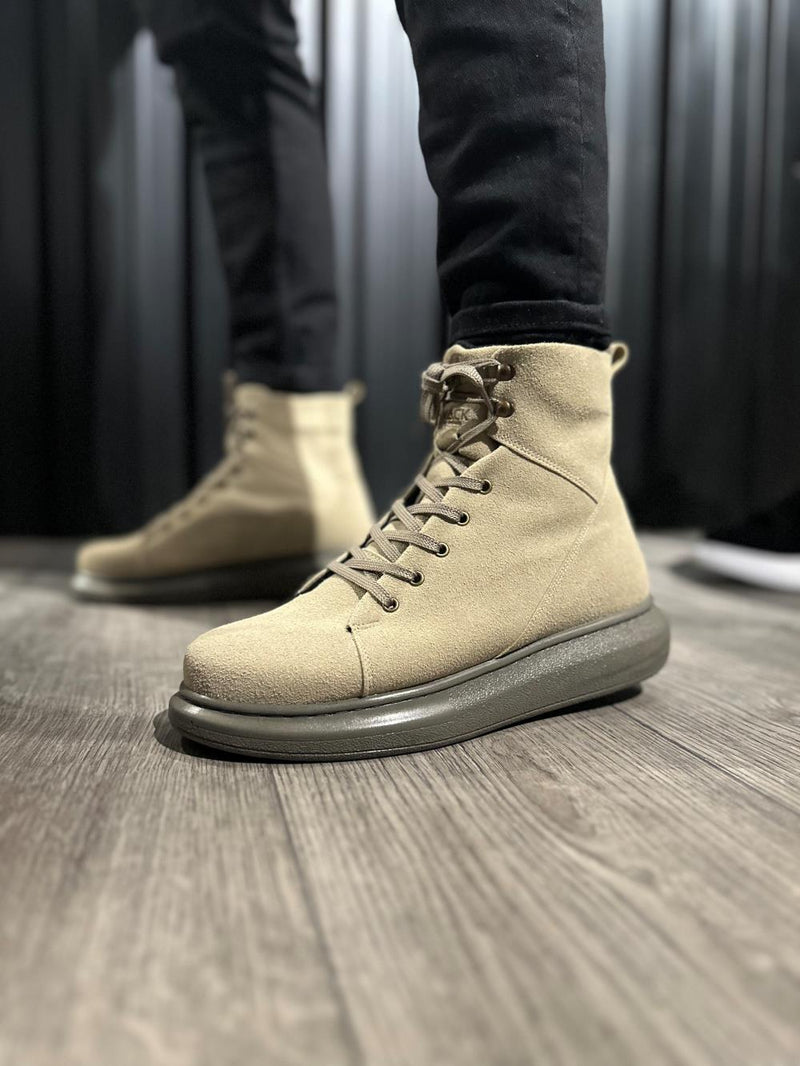 Men's High Sole Shoes Boot B-080 Mink Suede - STREETMODE ™