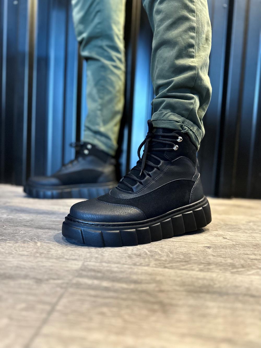 Men's High Heel Boots 104 Black (Black Sole) - STREETMODE ™