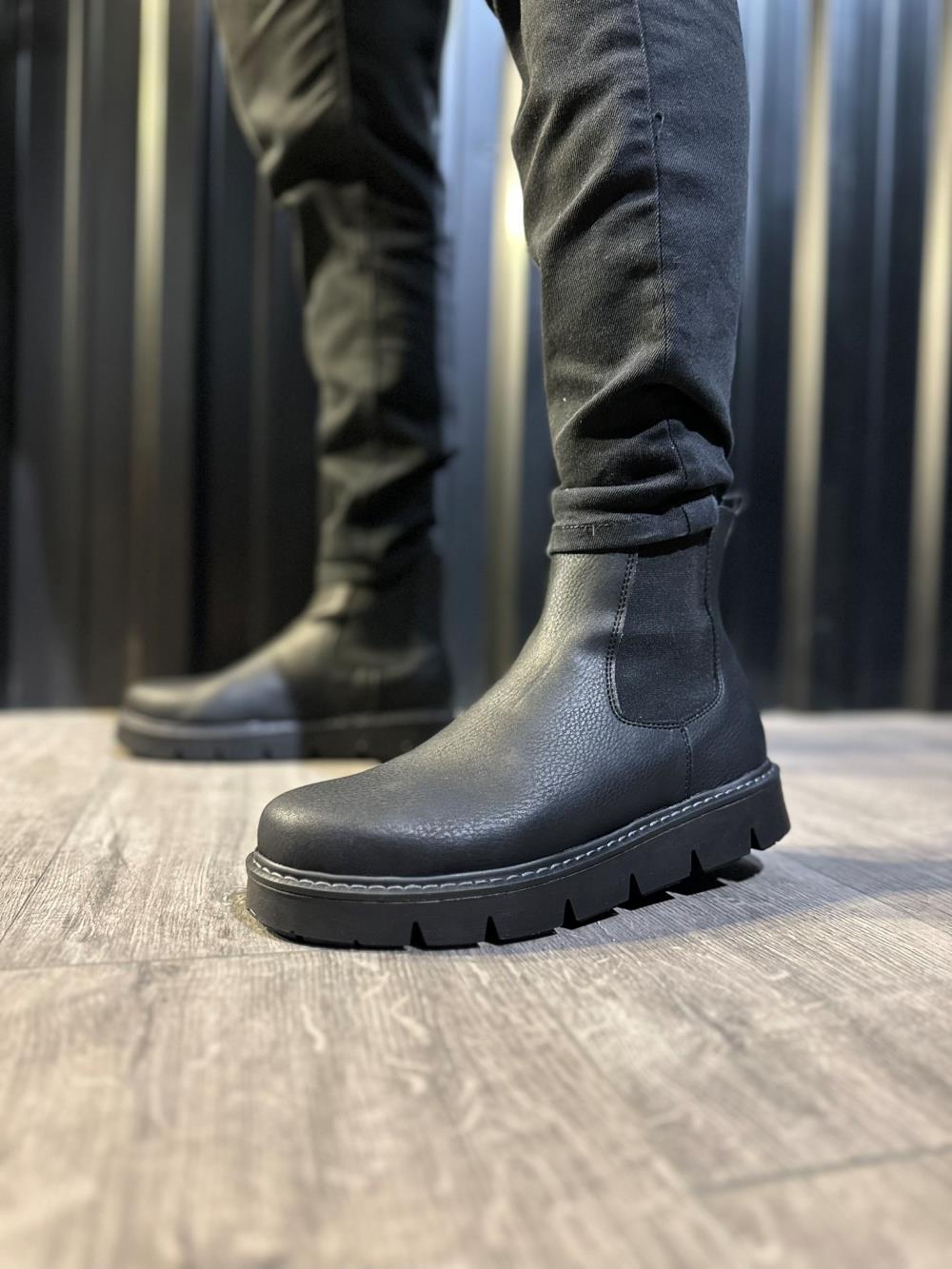 Men's High Heel Chelsea Boots 112 Black (Black Sole) - STREETMODE ™