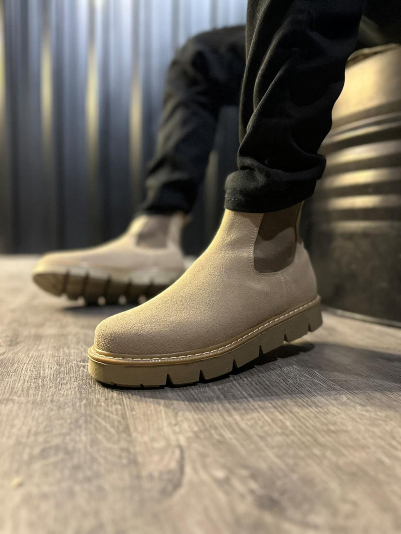 Men's High Heel Chelsea Boots 112 Mink Suede - STREETMODE ™