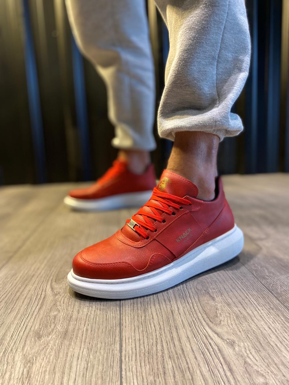 Men's High Sole Casual Sneakers Shoes 040 Red - STREETMODE ™