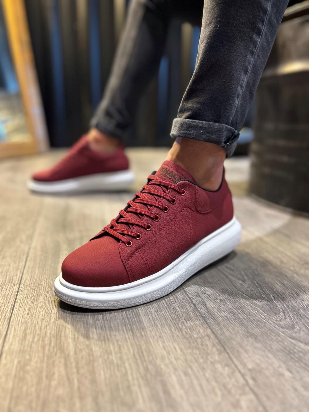 Men's High Sole Casual Sneakers Shoes 045 red (White Sole) - STREETMODE ™