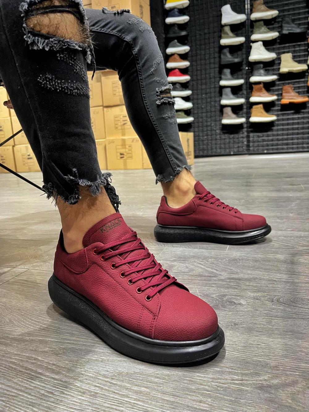 Knack High Sole Casual Shoes 045 Claret Red (Black Sole) - STREETMODE ™