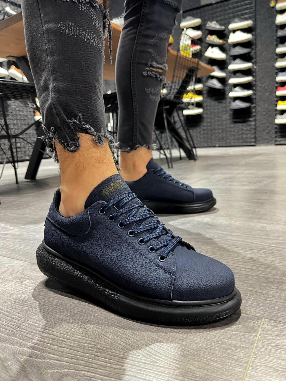 Knack High Sole Casual Shoes 045 Navy Blue (Black Sole) - STREETMODE ™