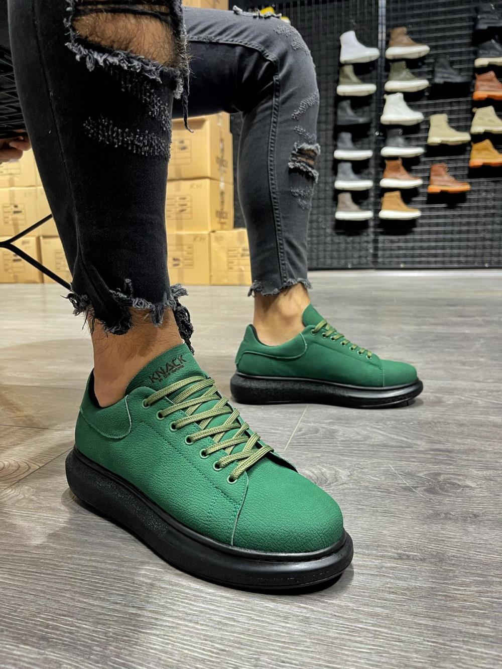 Knack High Sole Casual Shoes 045 Green (Black Sole) - STREETMODE ™