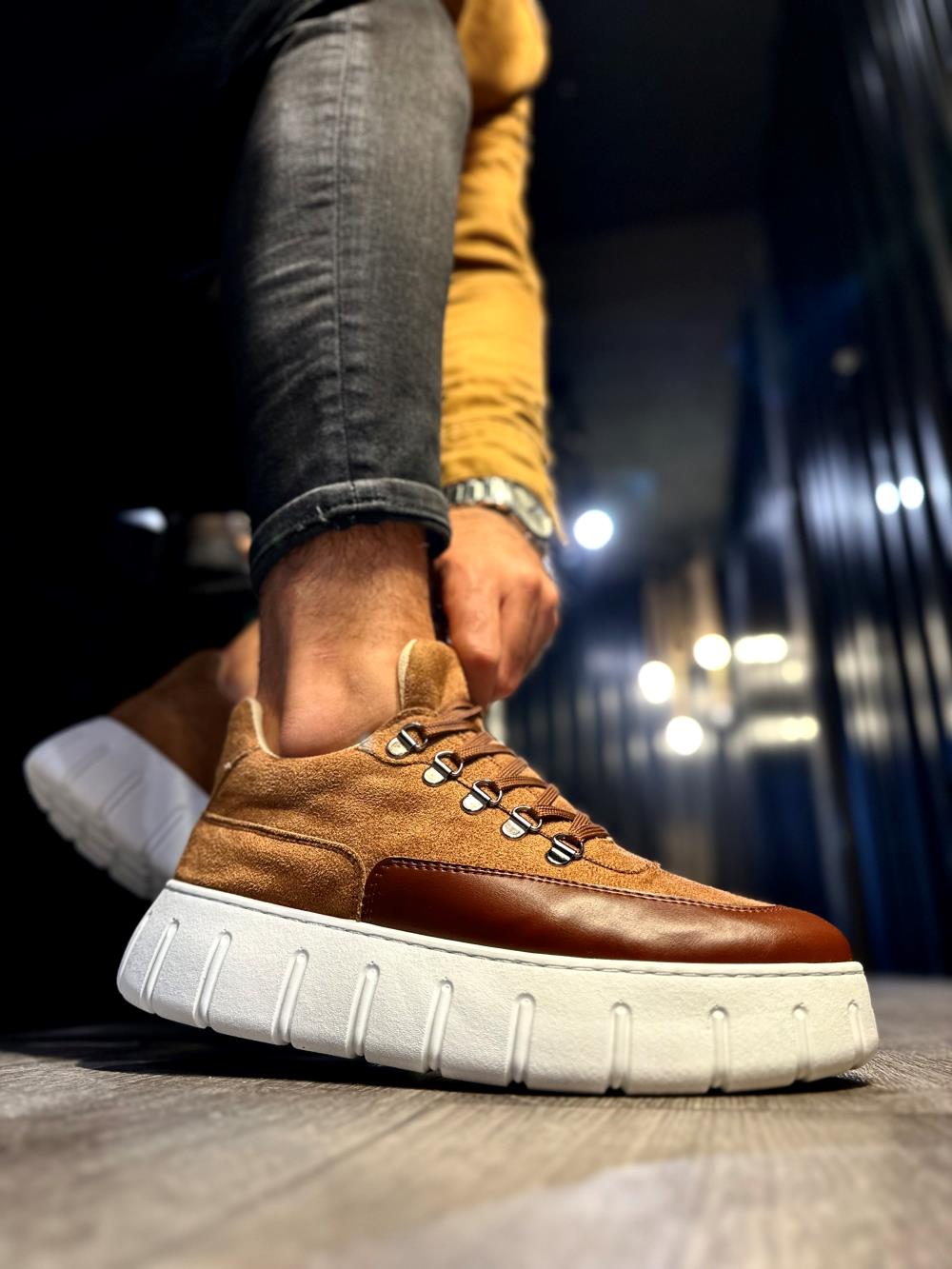 Men's High Sole Casual Shoes 600 Brown - STREETMODE ™