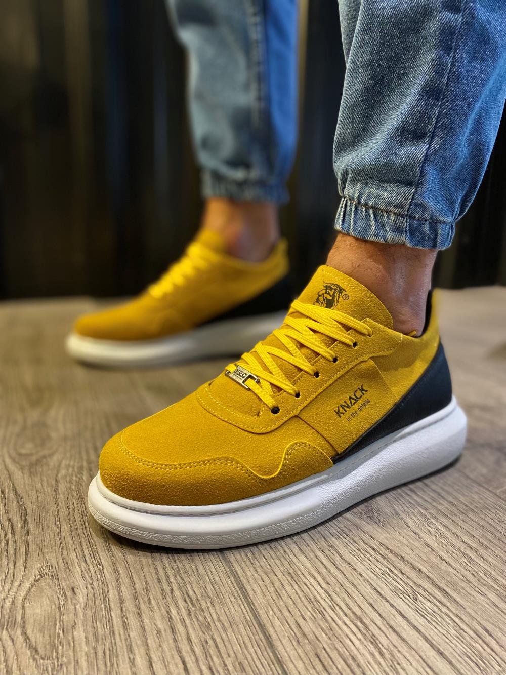 Men's High Sole Casual Suede Shoes 040 Yellow