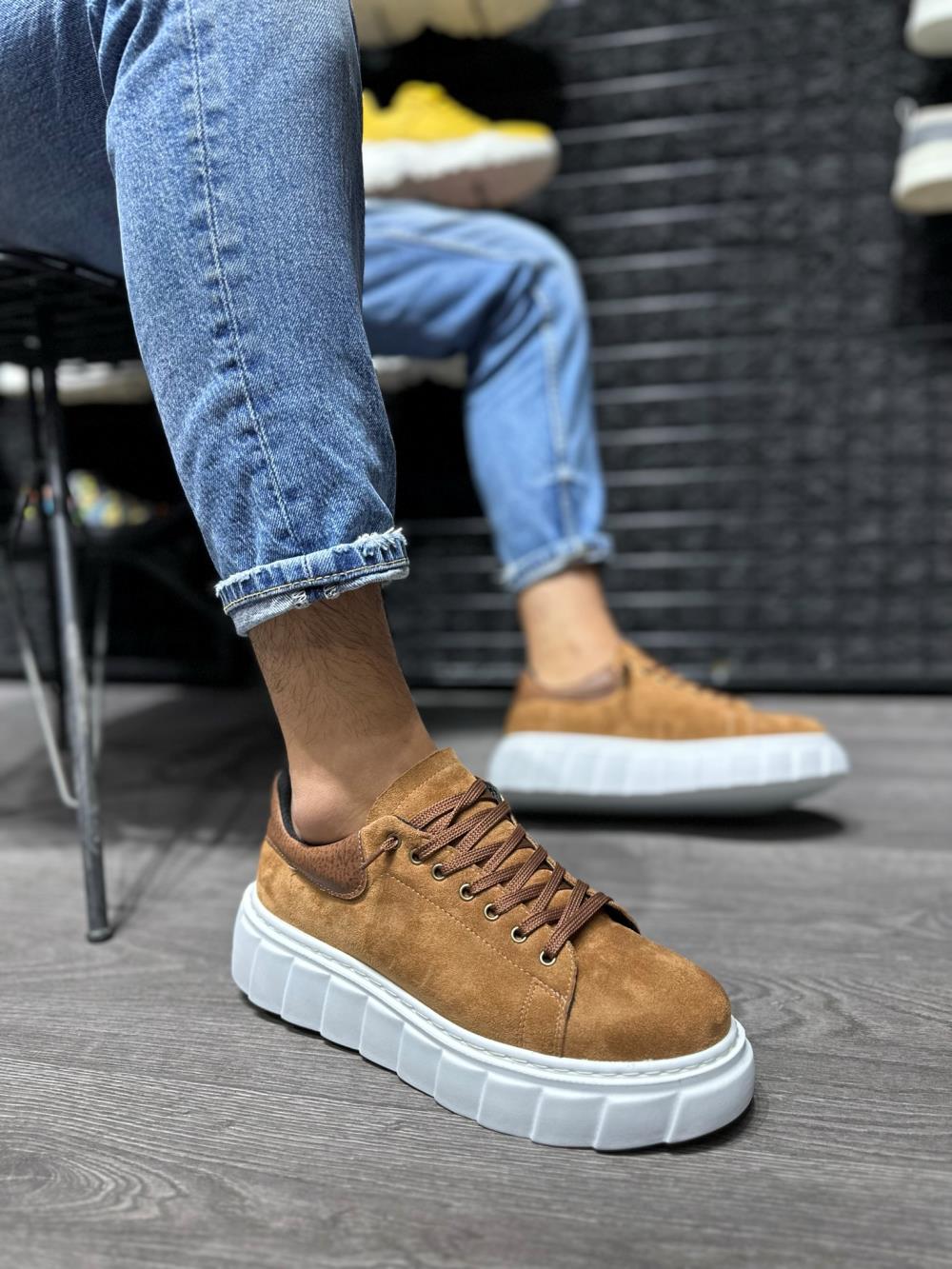 Men's High Sole Casual Suede Shoes 144 Tan - STREETMODE ™