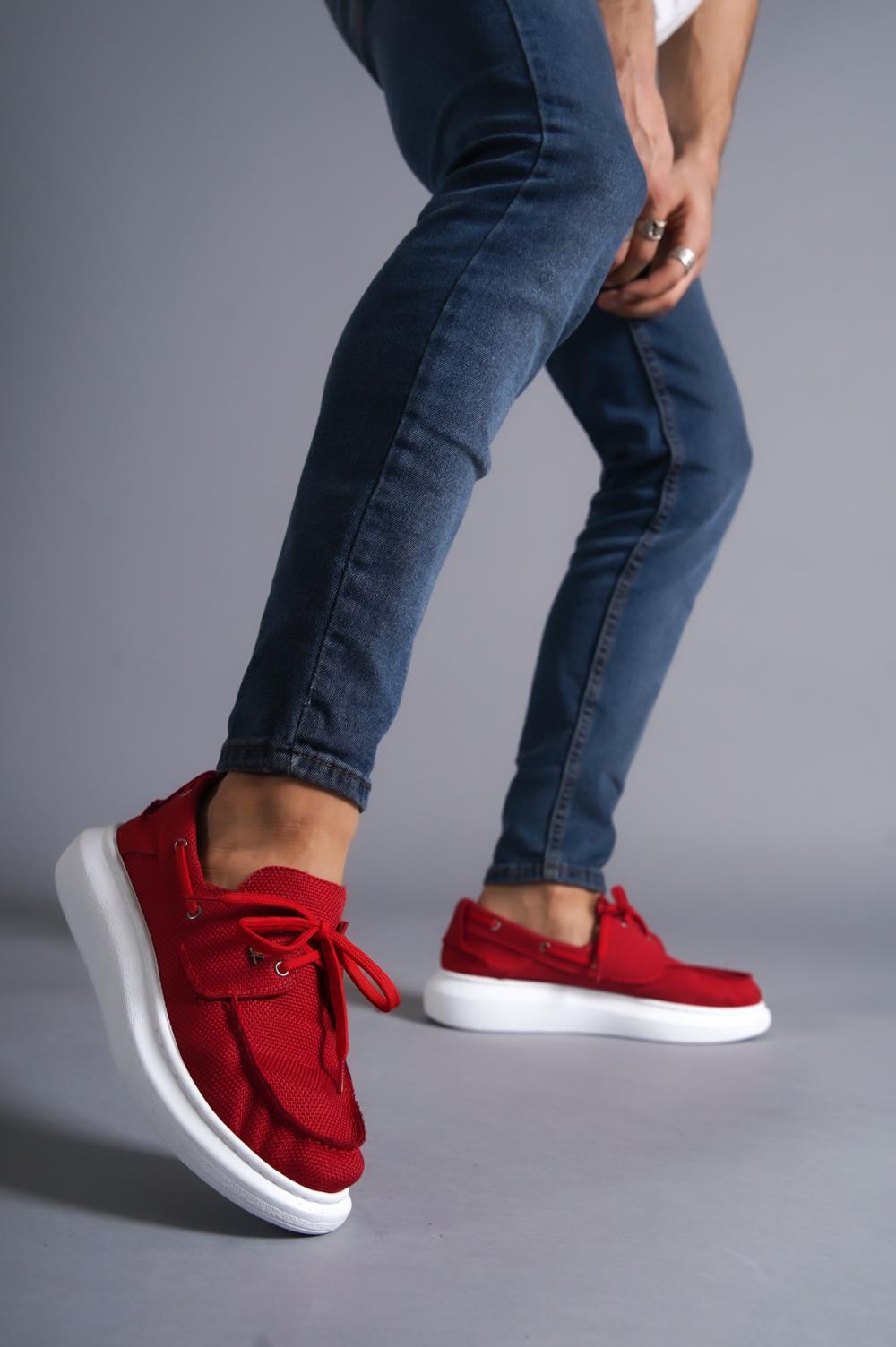 Men's High Sole Seasonal Linen Shoes 009 Red - STREET MODE ™