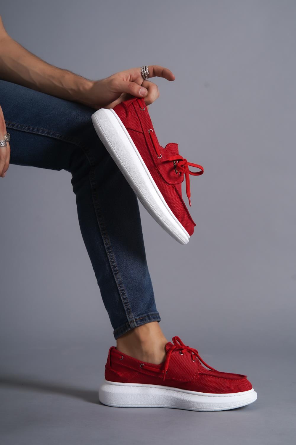 Men's High Sole Seasonal Linen Shoes 009 Red - STREET MODE ™