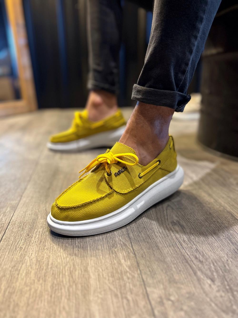 Men's High Sole Seasonal Linen Shoes 009 Yellow - STREETMODE ™