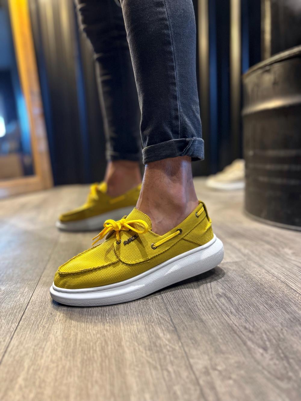 Men's High Sole Seasonal Linen Shoes 009 Yellow - STREETMODE ™