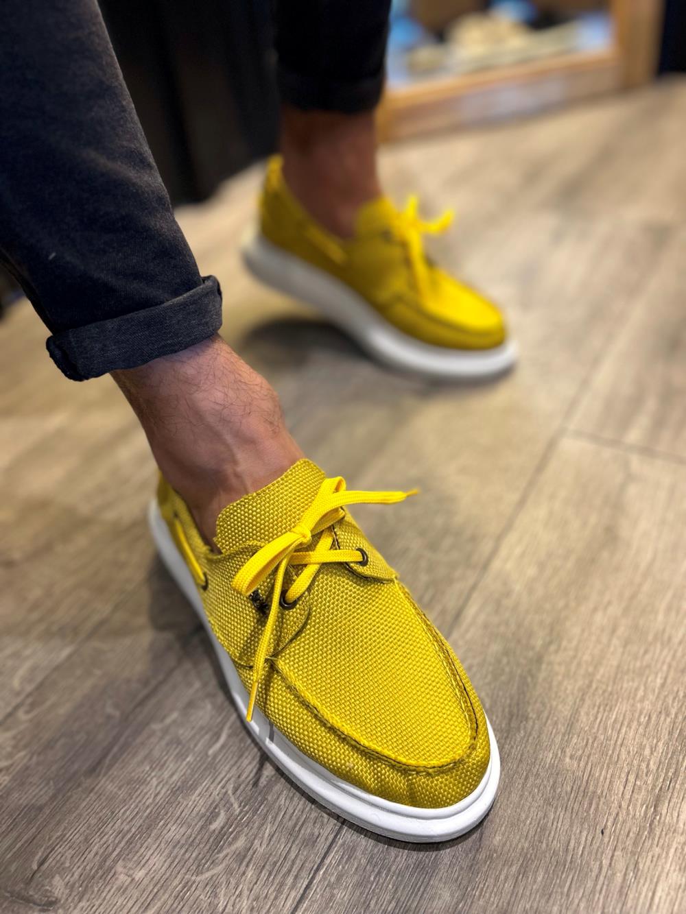 Men's High Sole Seasonal Linen Shoes 009 Yellow - STREETMODE ™