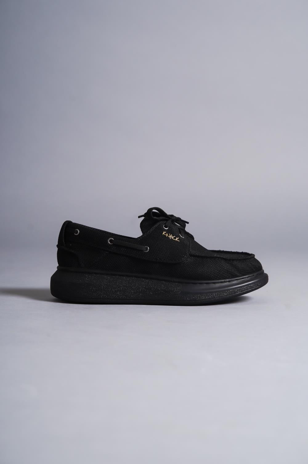 Men's High-Sole Seasonal Linen Shoes 009 Black (Black Sole) - STREETMODE ™