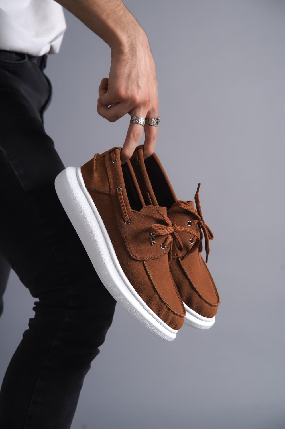 Men's High Sole Seasonal Linen Shoes 009 Brown - STREET MODE ™
