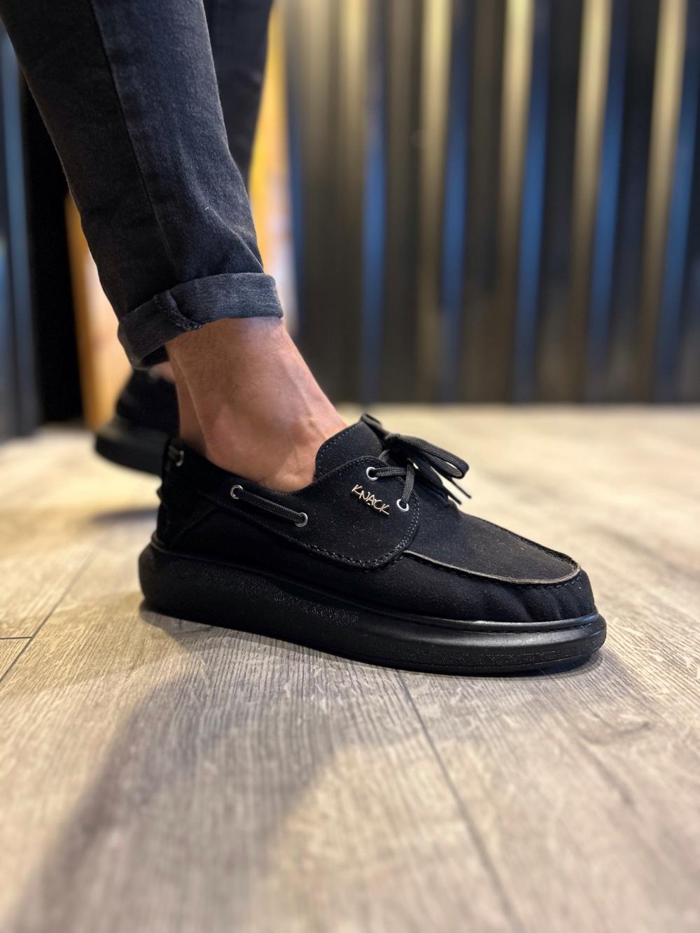 Men's High Sole Seasonal Suede Shoes 009 Black (Black Sole) - STREETMODE ™