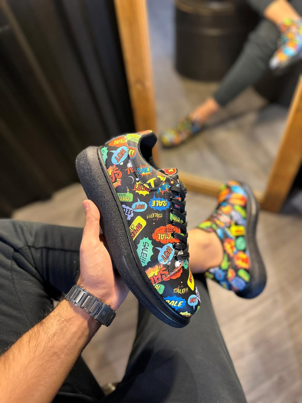 Men s High Sole Colorful Printed Casual Shoes 046 Hot