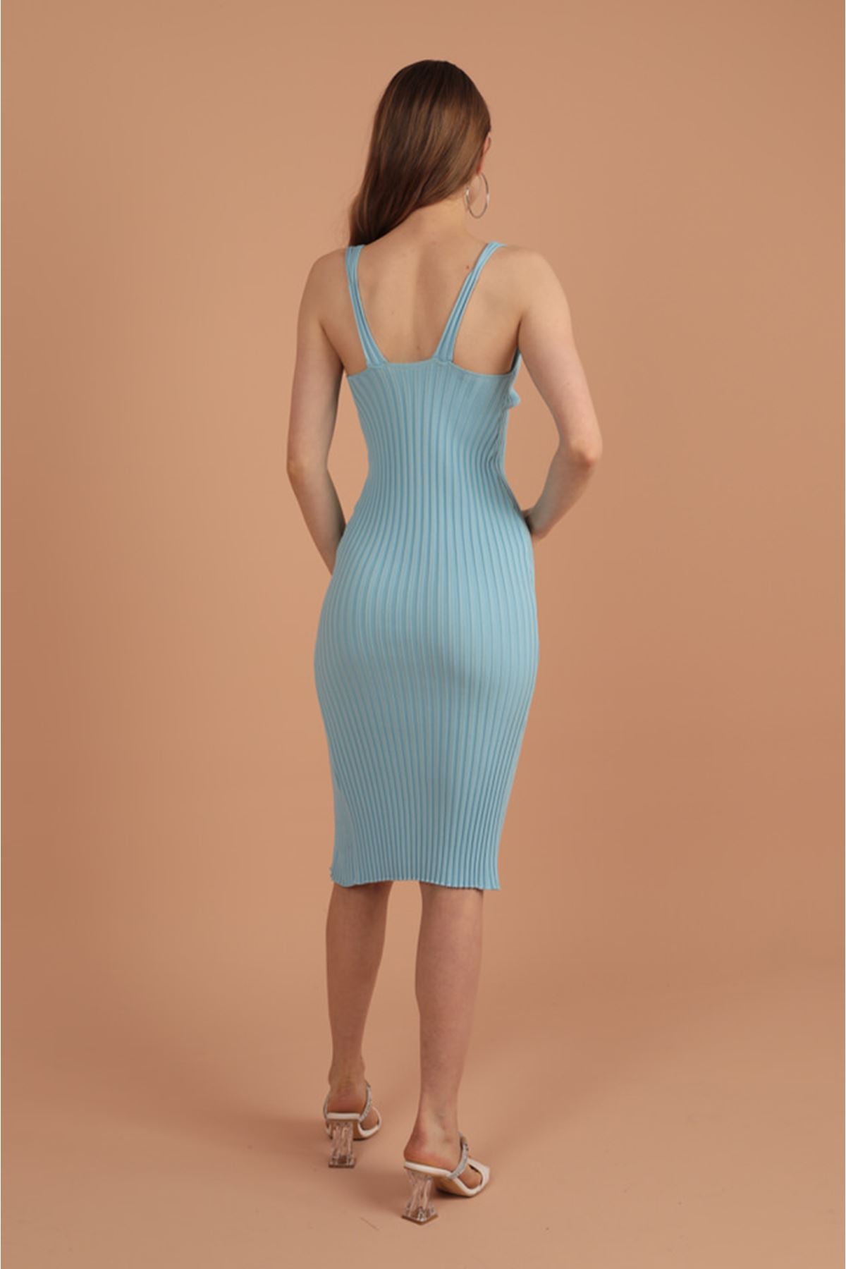 Knitwear Thick Wicking V-Neck Women's Dress-Light Blue - STREETMODE ™