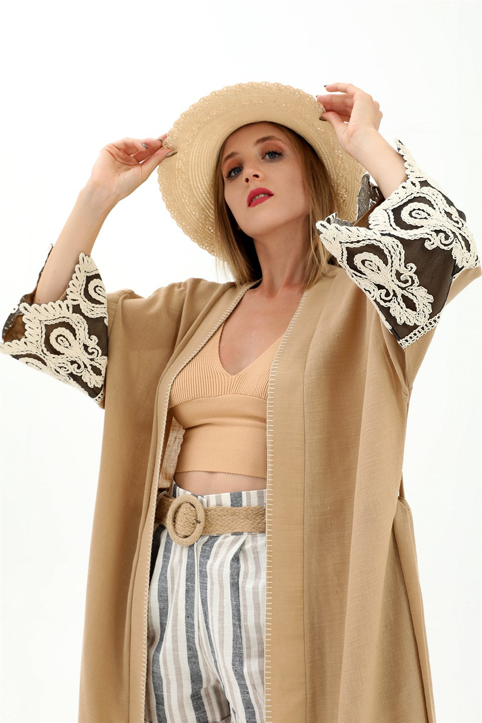 Women's Lacy Linen Kimono - Mink - STREET MODE ™