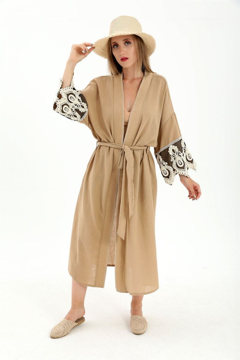 Women's Lacy Linen Kimono - Mink - STREET MODE ™