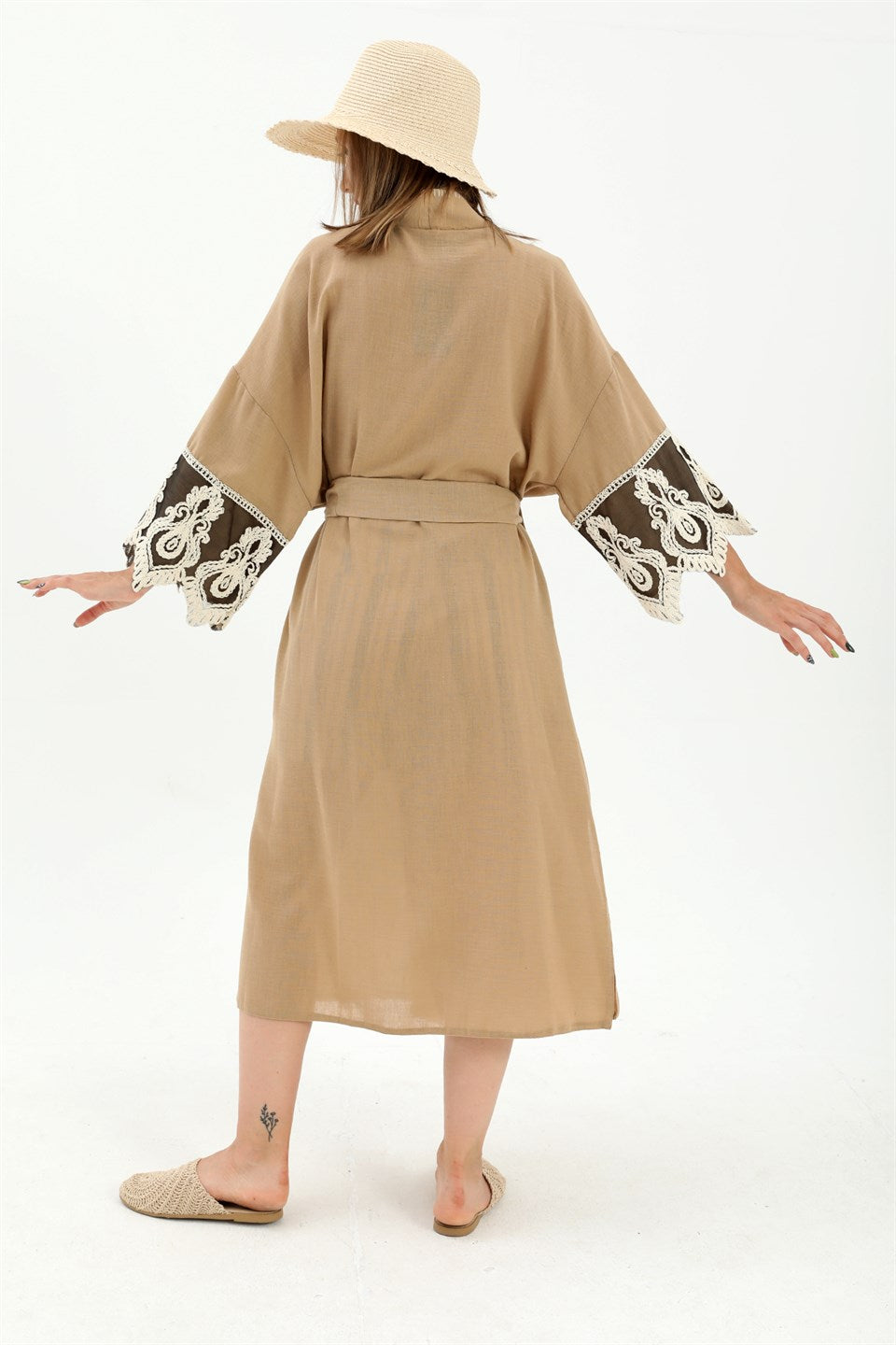 Women's Lacy Linen Kimono - Mink - STREET MODE ™
