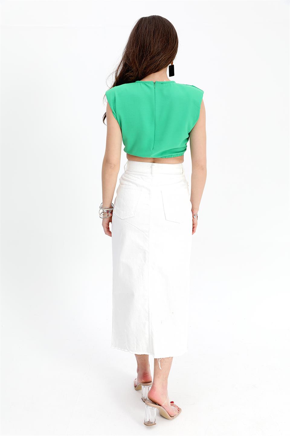 Women's Denim Skirt Front Slit Skirt Tasseled - White - STREET MODE ™