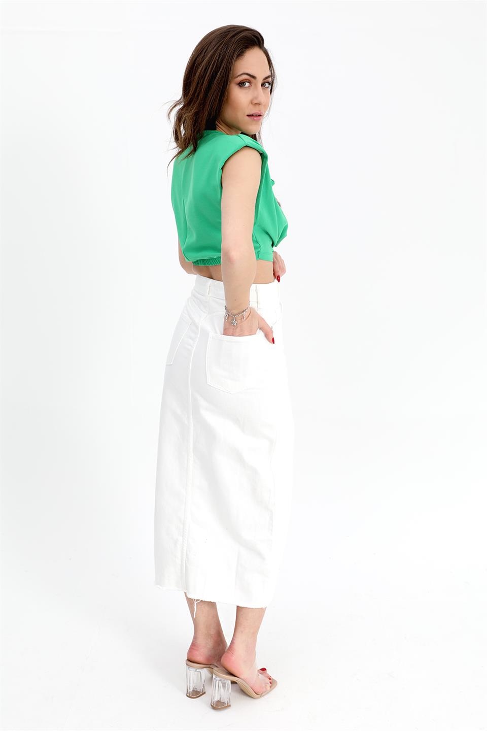 Women's Denim Skirt Front Slit Skirt Tasseled - White - STREET MODE ™