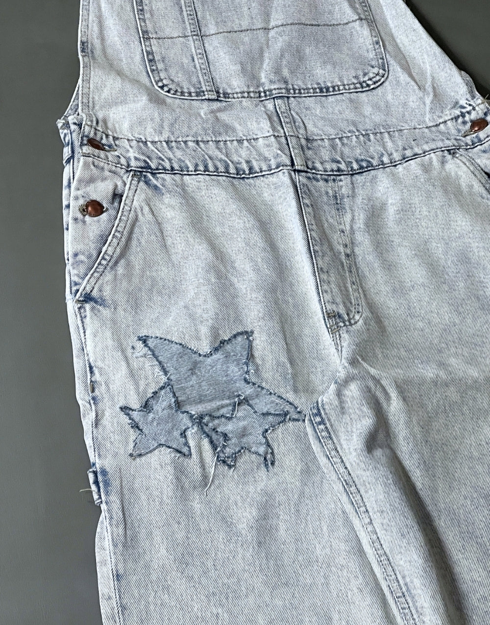 Denim Overalls Blue Starry Patch Unisex Baggy Salopet - STREETMODE ™