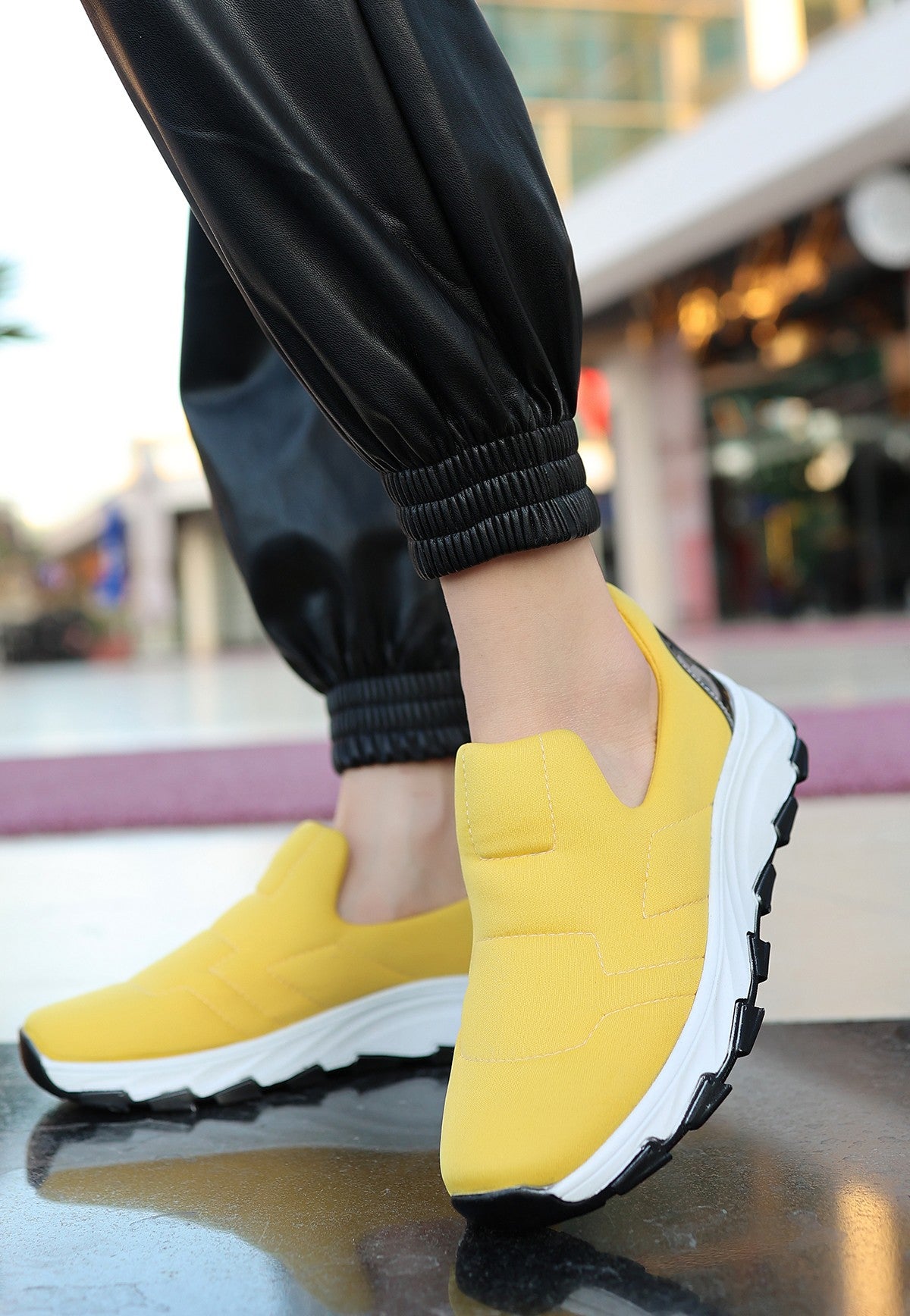 Women's Krista Mustard Stretch Sneakers Shoes