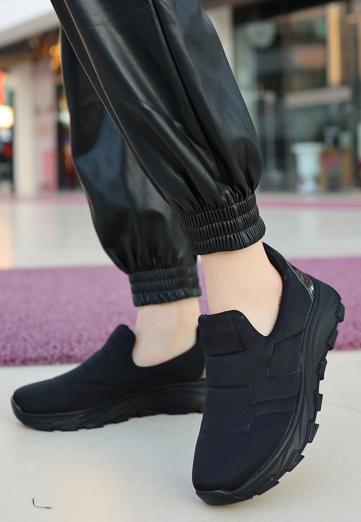 Women's Krista Black Stretch Black Sole Sports Shoes - STREETMODE ™