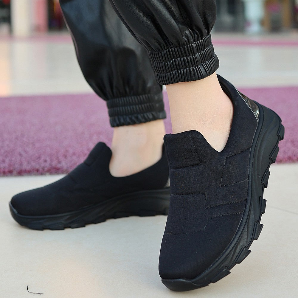 Women's Krista Black Stretch Black Sole Sports Shoes - STREETMODE ™
