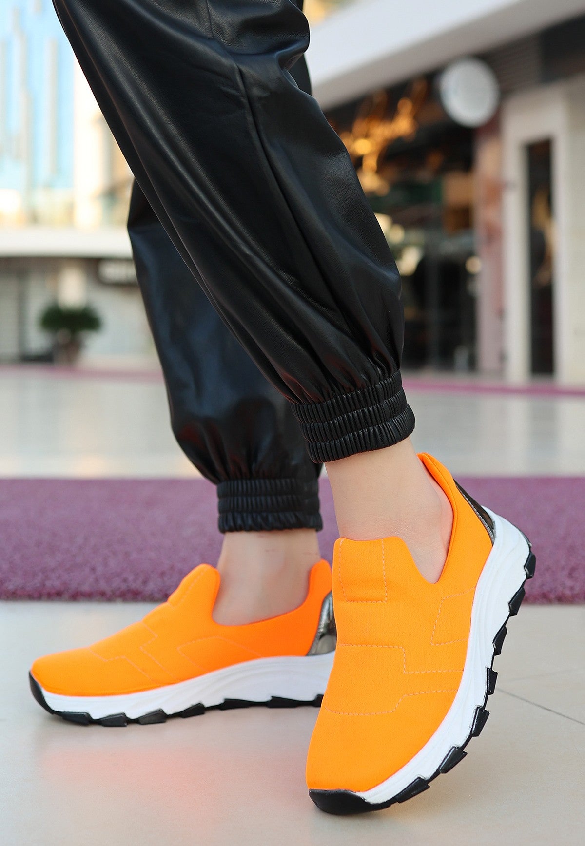 Women's Krista Orange Stretch Sports Sneakers Shoes