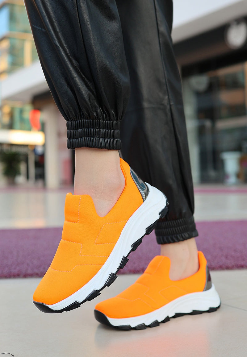 Women's Krista Orange Stretch Sports Sneakers Shoes - STREETMODE ™