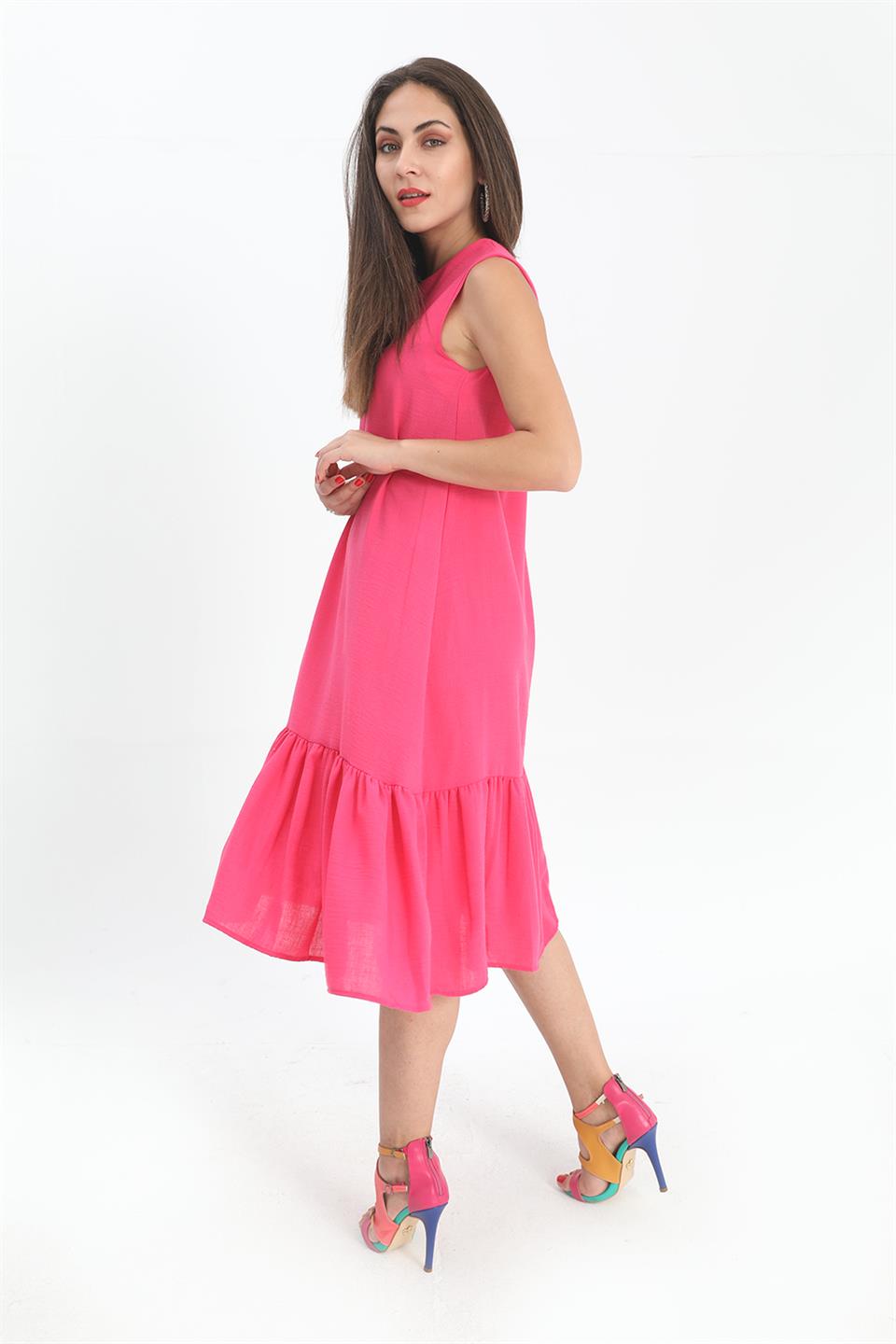 Crystal Linen Sleeveless Women's Loose Dress - Fuchsia - STREET MODE ™