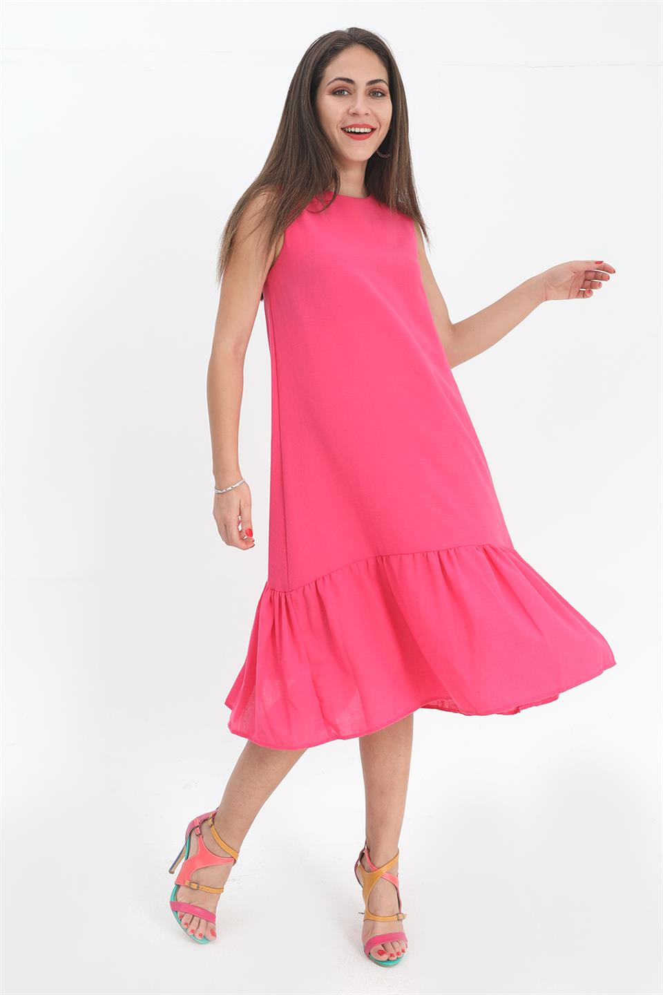 Crystal Linen Sleeveless Women's Loose Dress - Fuchsia - STREET MODE ™