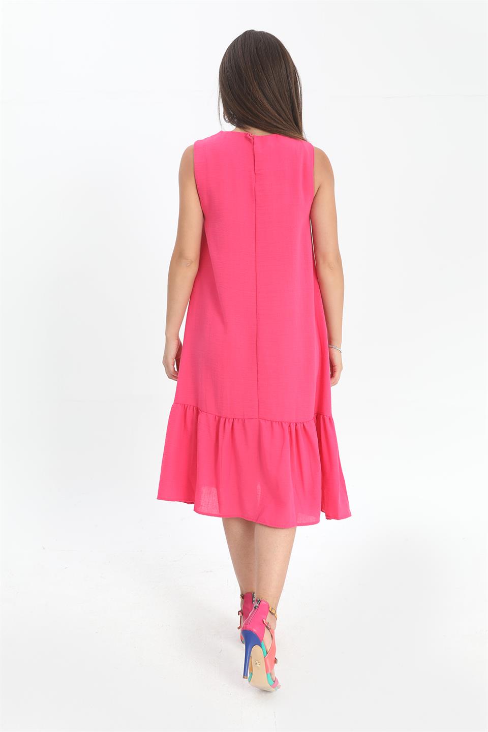 Crystal Linen Sleeveless Women's Loose Dress - Fuchsia - STREET MODE ™